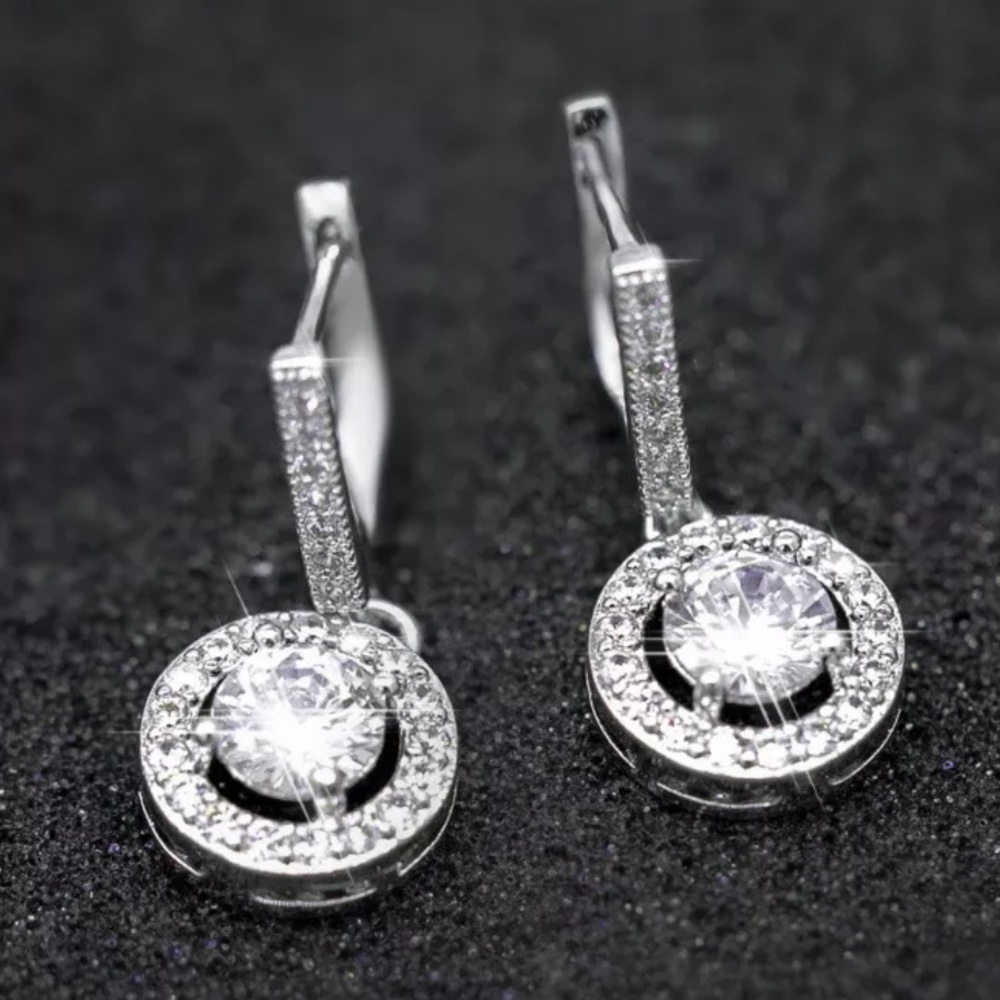Silver Diamond Drop Earrings